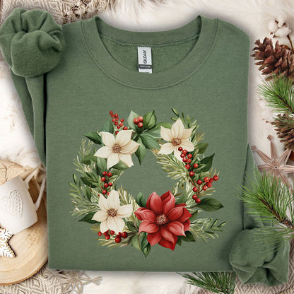 Holiday Poinsettia Wreath Sweatshirt