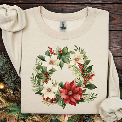 Holiday Poinsettia Wreath Sweatshirt