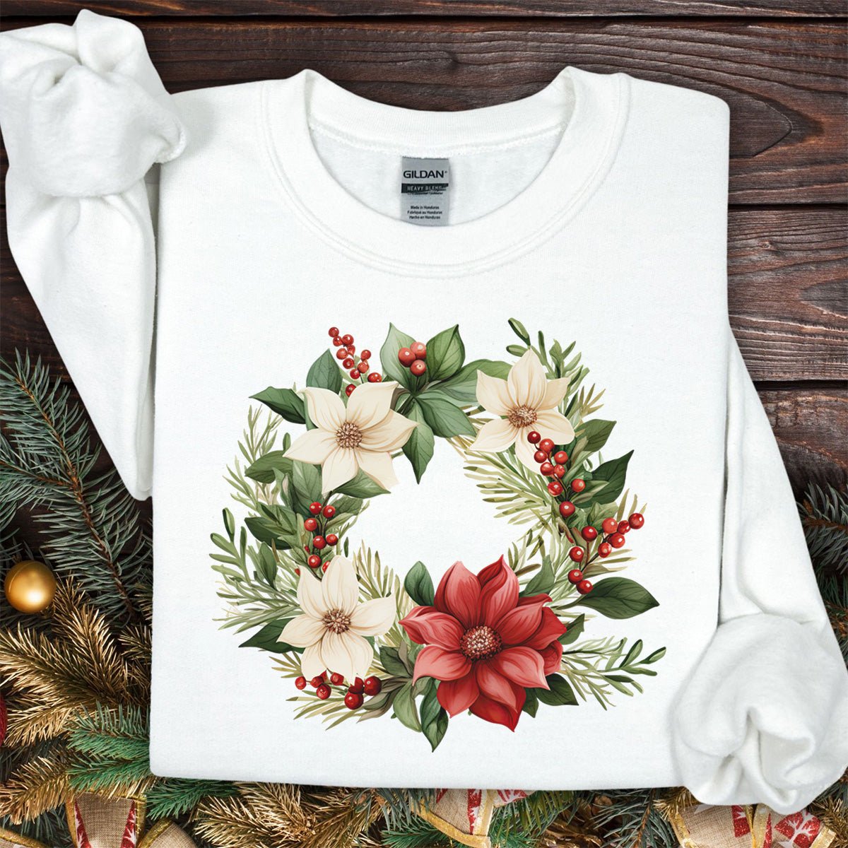 Holiday Poinsettia Wreath Sweatshirt