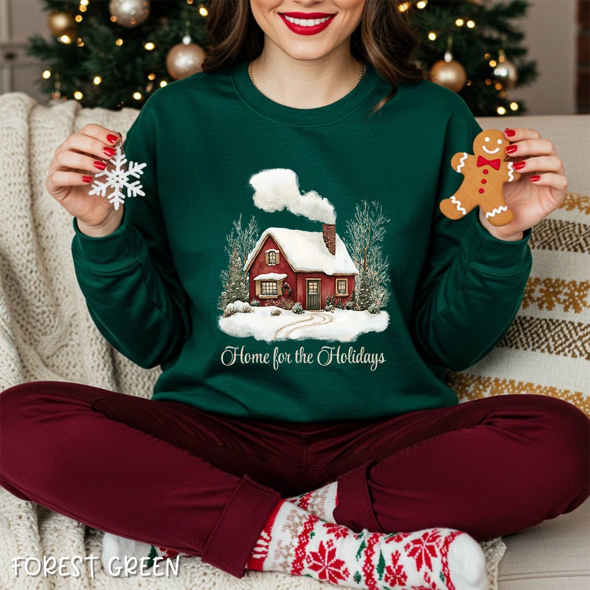 Home for the Holidays Red Cabin Sweatshirt
