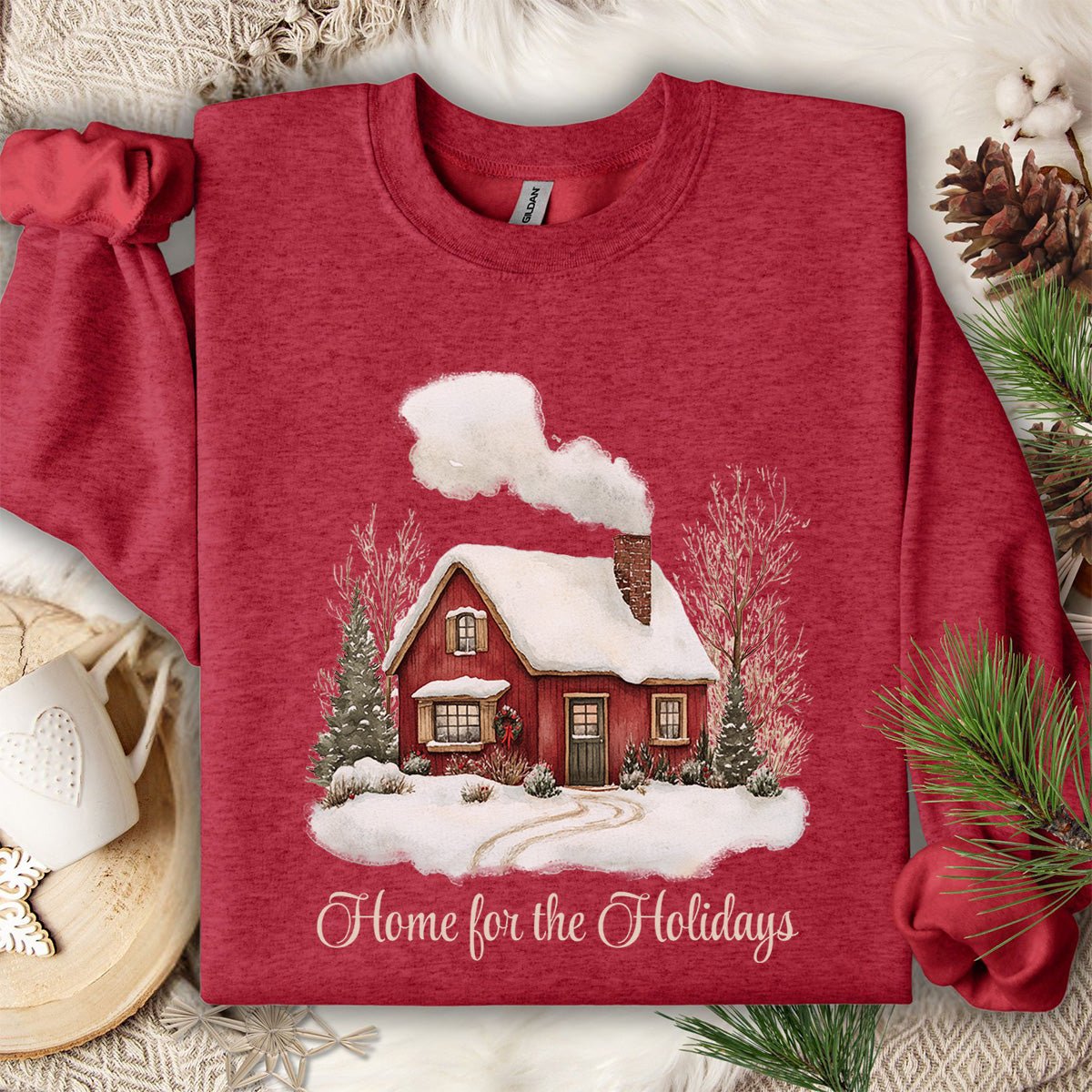 Home for the Holidays Red Cabin Sweatshirt