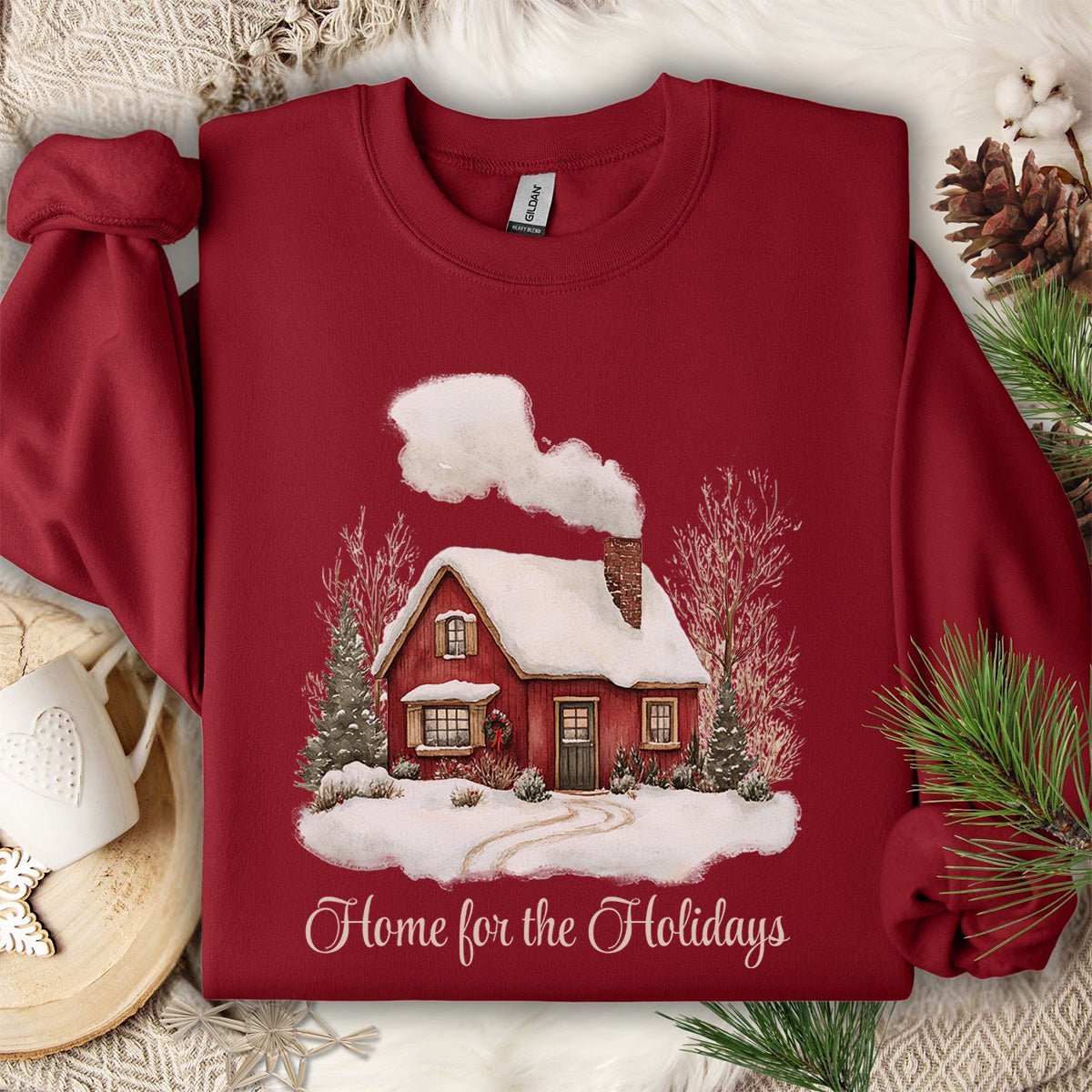 Home for the Holidays Red Cabin Sweatshirt