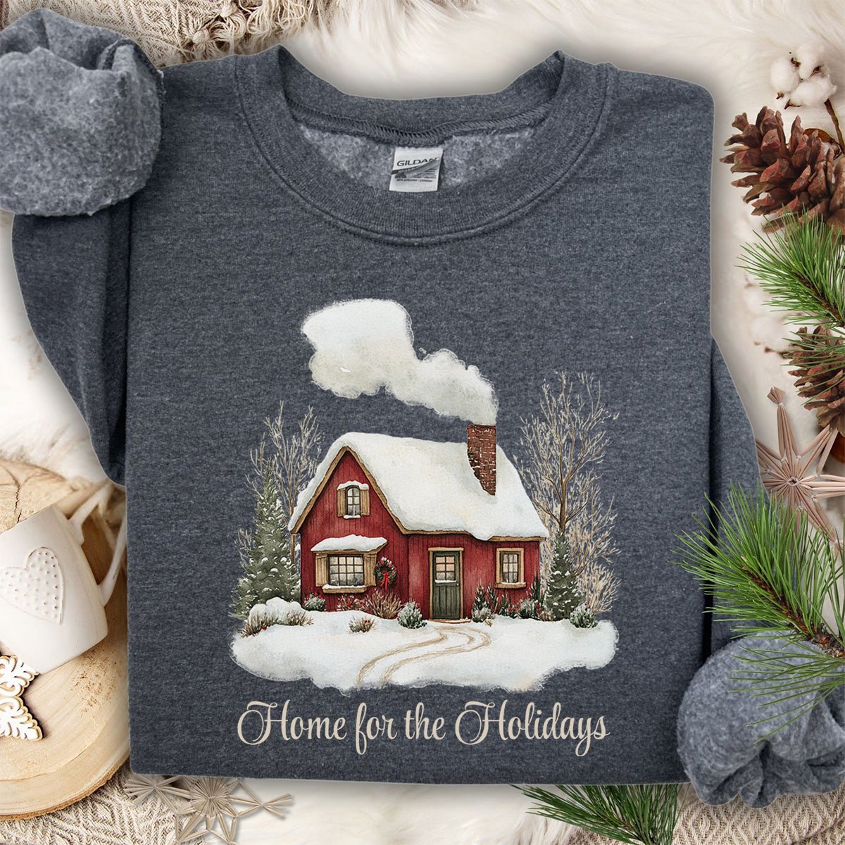 Home for the Holidays Red Cabin Sweatshirt
