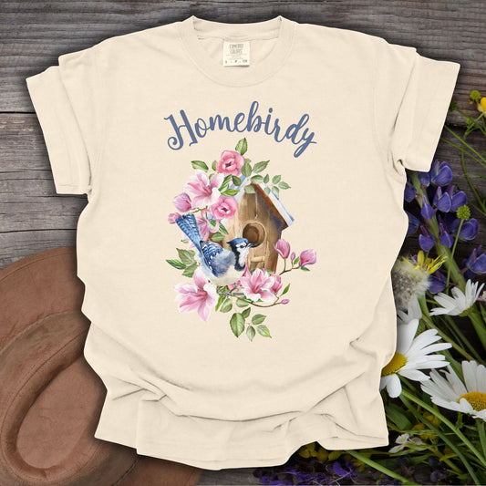 "Homebirdy" (Homebody) T-Shirt — Birdhouse & Bluebird