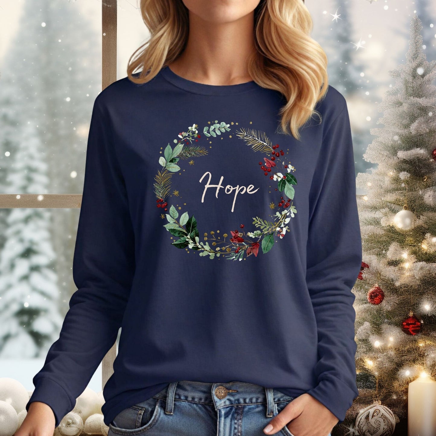 Hope Christmas Wreath Long Sleeve Tee