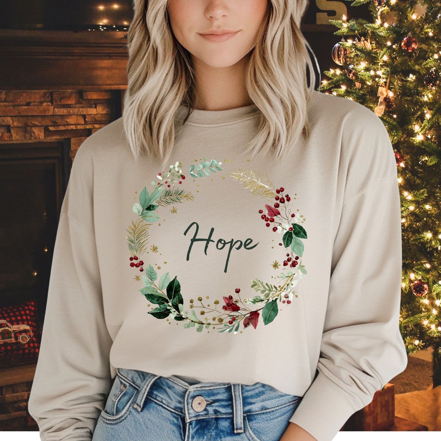 Hope Christmas Wreath Long Sleeve Tee
