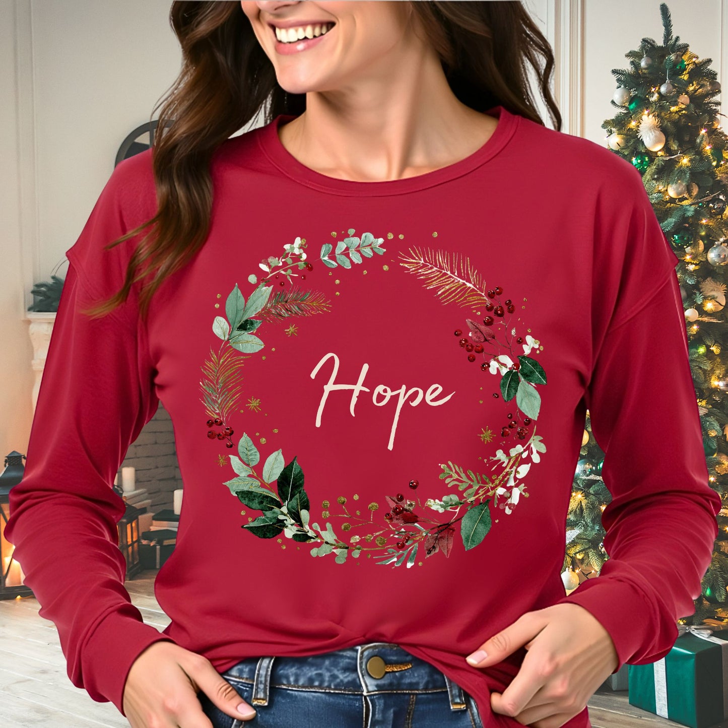Hope Christmas Wreath Long Sleeve Tee