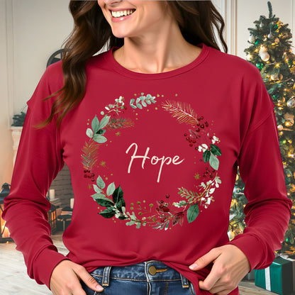 Hope Christmas Wreath Long Sleeve Tee