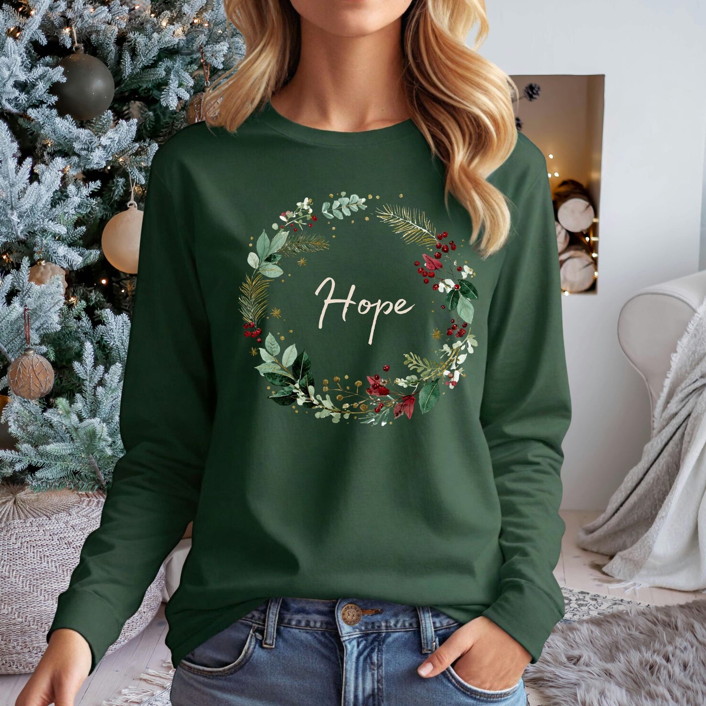 Hope Christmas Wreath Long Sleeve Tee