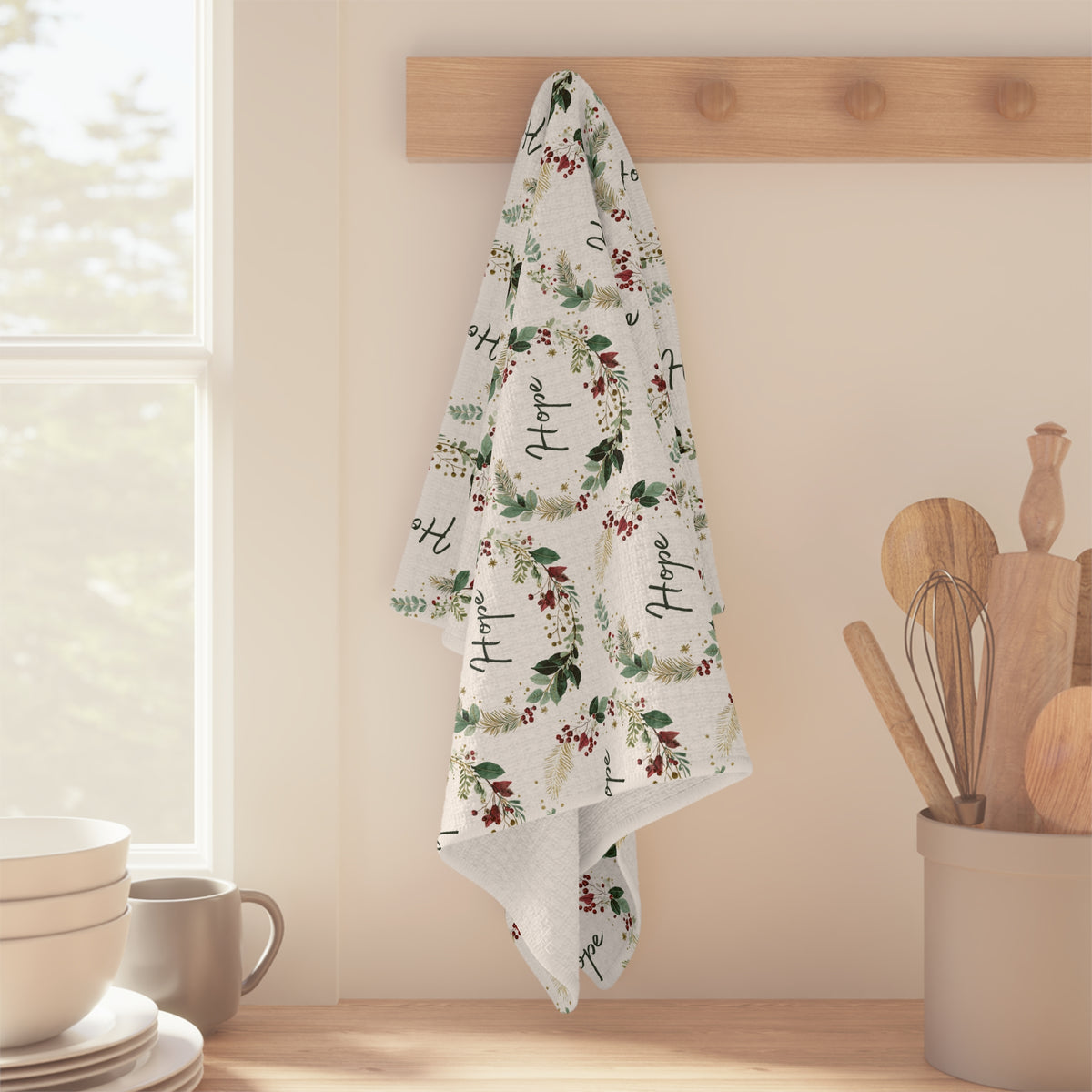 Hope Christmas Wreath Tea Towel