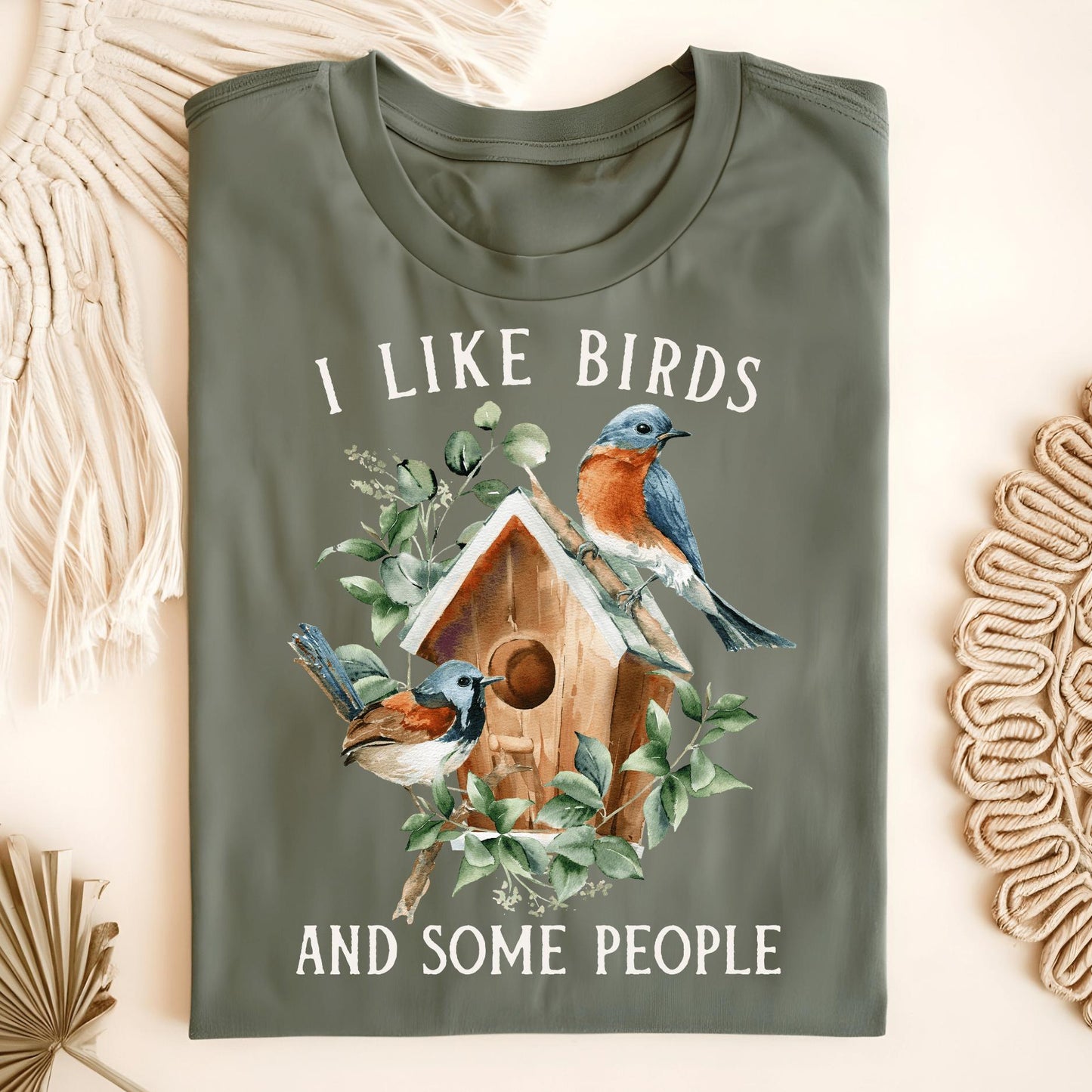 Wild Petal Threads Print Material Military Green / S I Like Birds and Some People T-Shirt