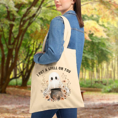 I Put a Spell on You Cute Ghost Cauldron Tote Bag