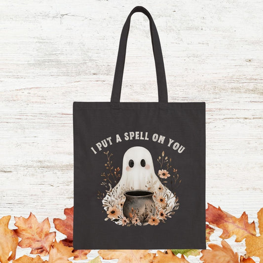 I Put a Spell on You Cute Ghost Cauldron Tote Bag