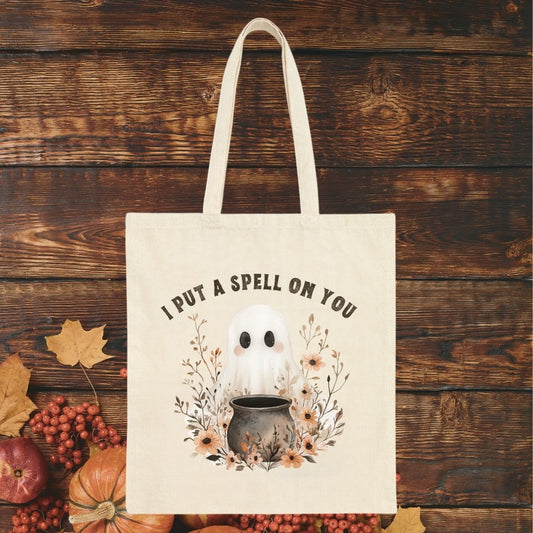 I Put a Spell on You Cute Ghost Cauldron Tote Bag