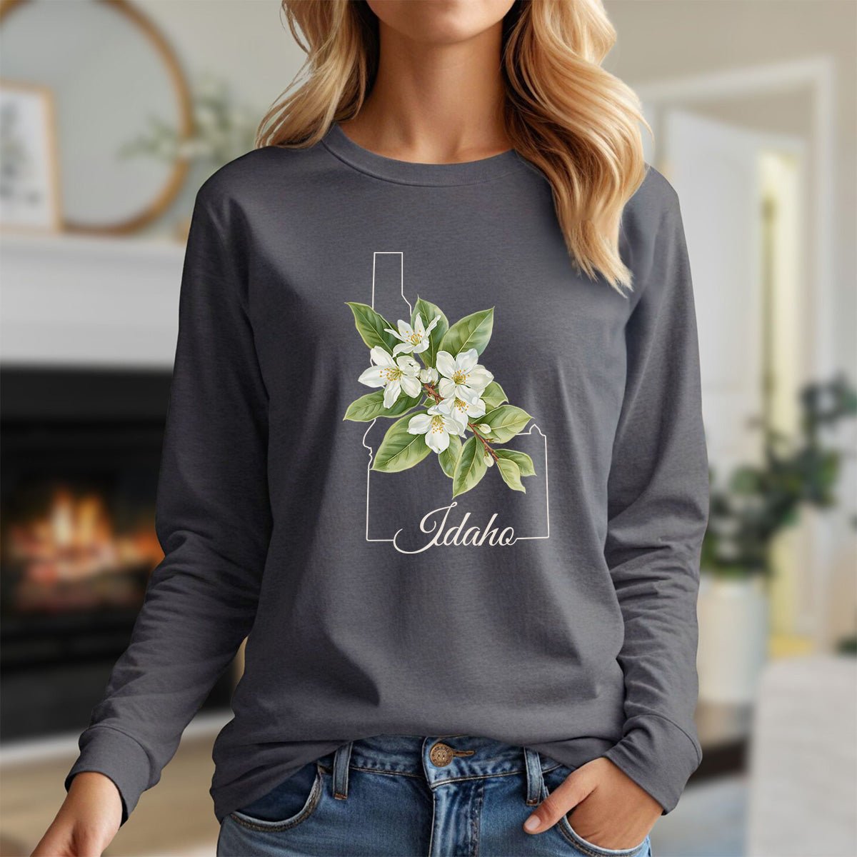 Idaho State Flower Long Sleeve Tee - Syringa (Mock Orange)