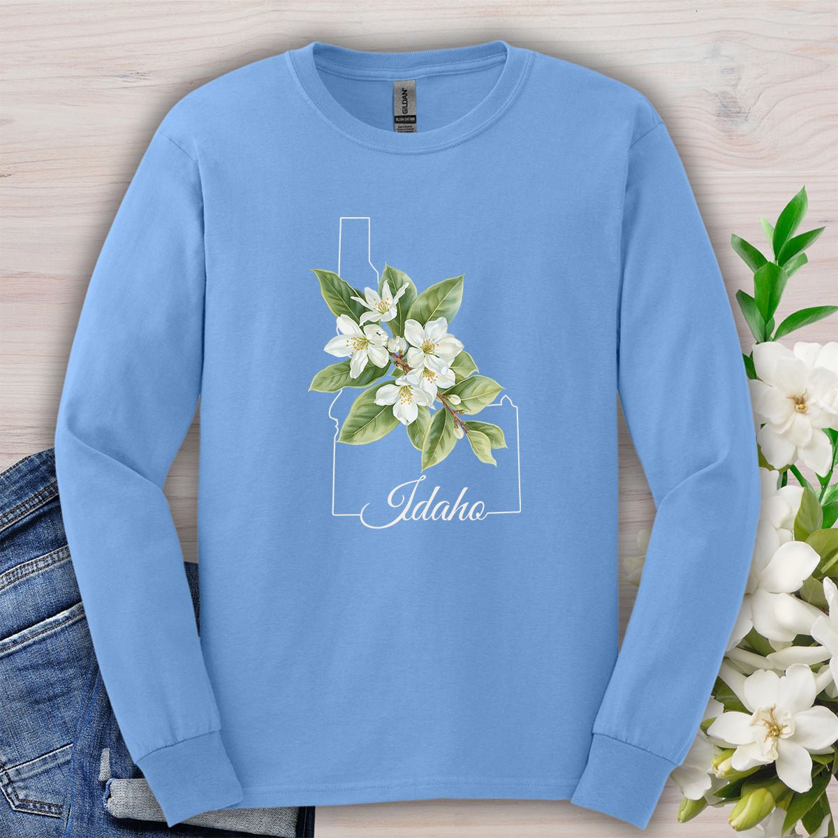Idaho State Flower Long Sleeve Tee - Syringa (Mock Orange)