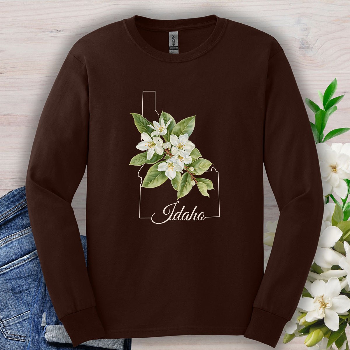 Idaho State Flower Long Sleeve Tee - Syringa (Mock Orange)
