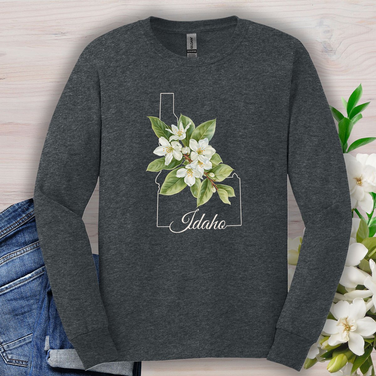 Idaho State Flower Long Sleeve Tee - Syringa (Mock Orange)