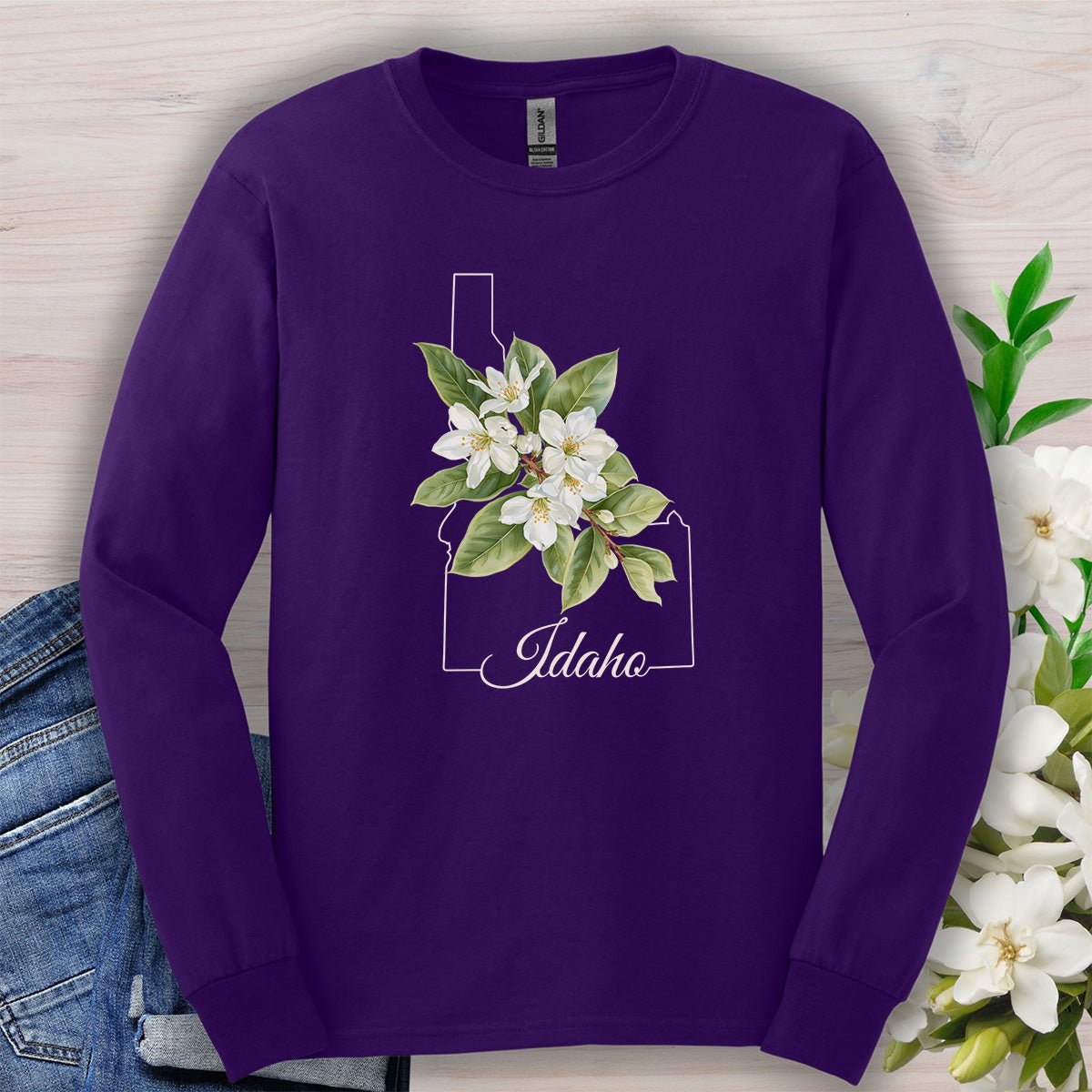 Idaho State Flower Long Sleeve Tee - Syringa (Mock Orange)