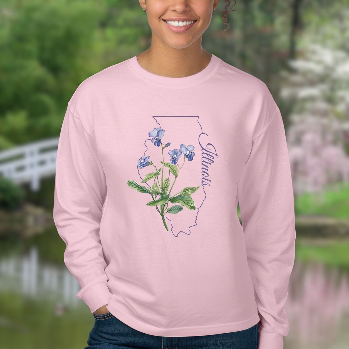 Illinois State Flower Long Sleeve Tee — Common Wood Violet