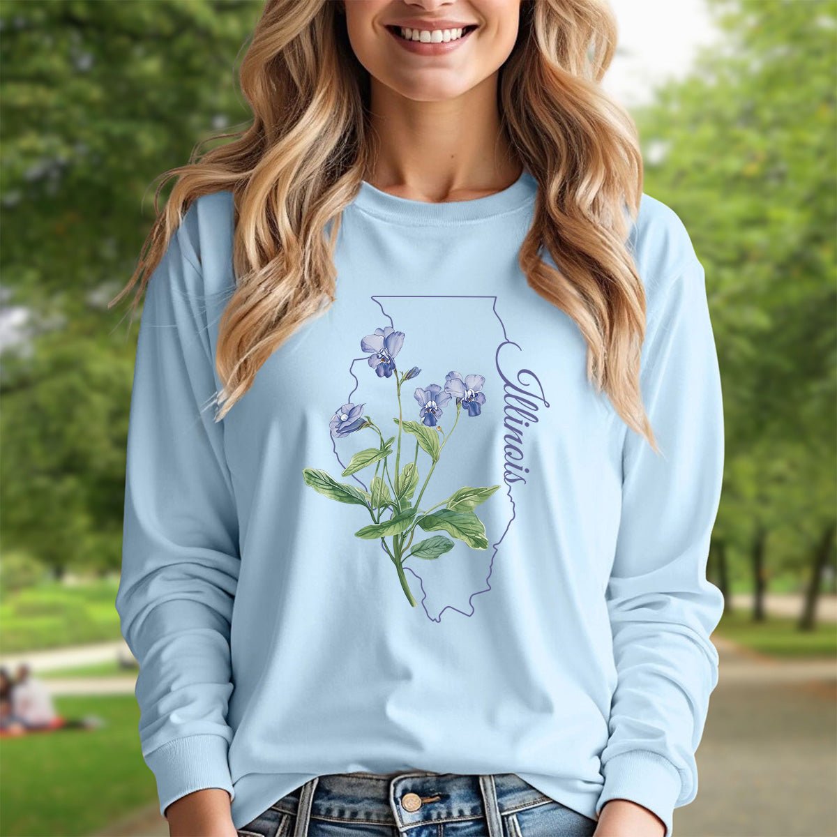 Illinois State Flower Long Sleeve Tee — Common Wood Violet