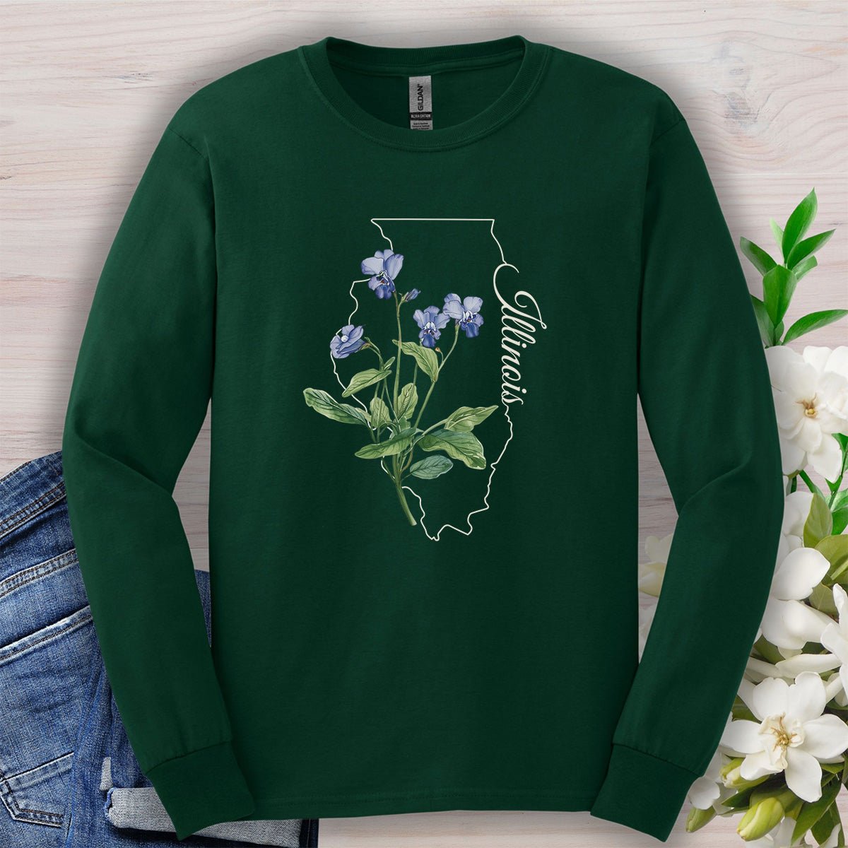 Illinois State Flower Long Sleeve Tee — Common Wood Violet