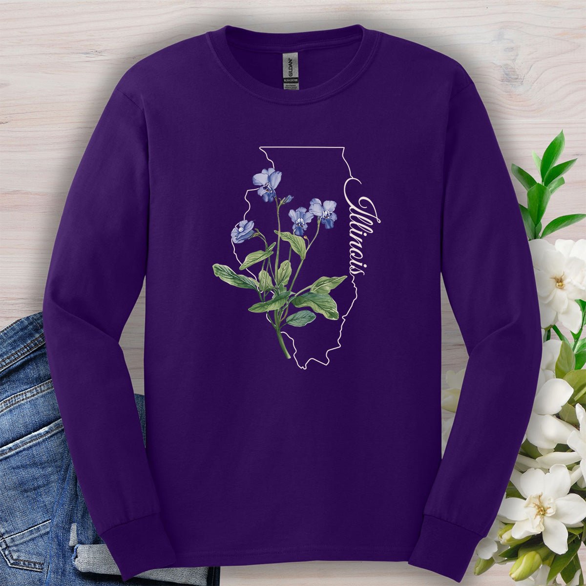 Illinois State Flower Long Sleeve Tee — Common Wood Violet
