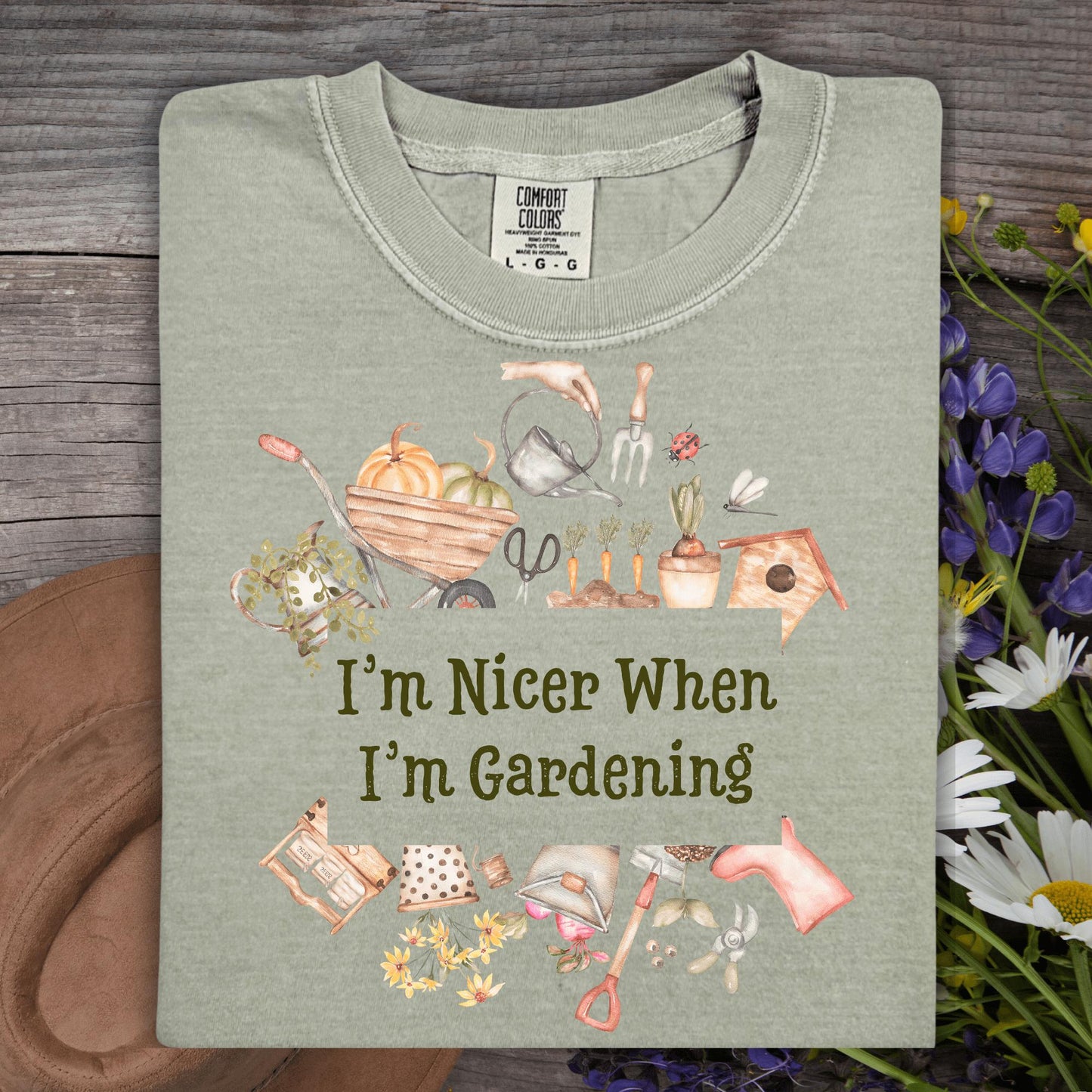 Wild Petal Threads T-Shirt S / Khaki I'm Nicer When I'm Gardening T-Shirt