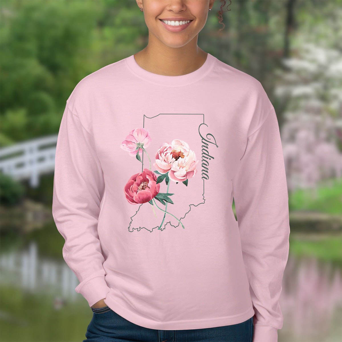 Indiana State Flower Long Sleeve Tee — Peony