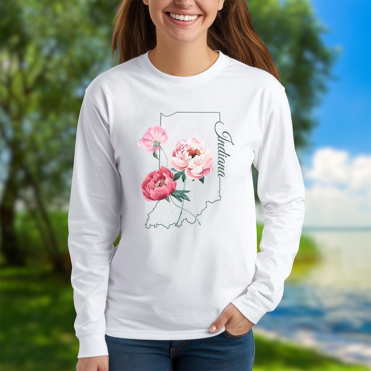 Indiana State Flower Long Sleeve Tee — Peony