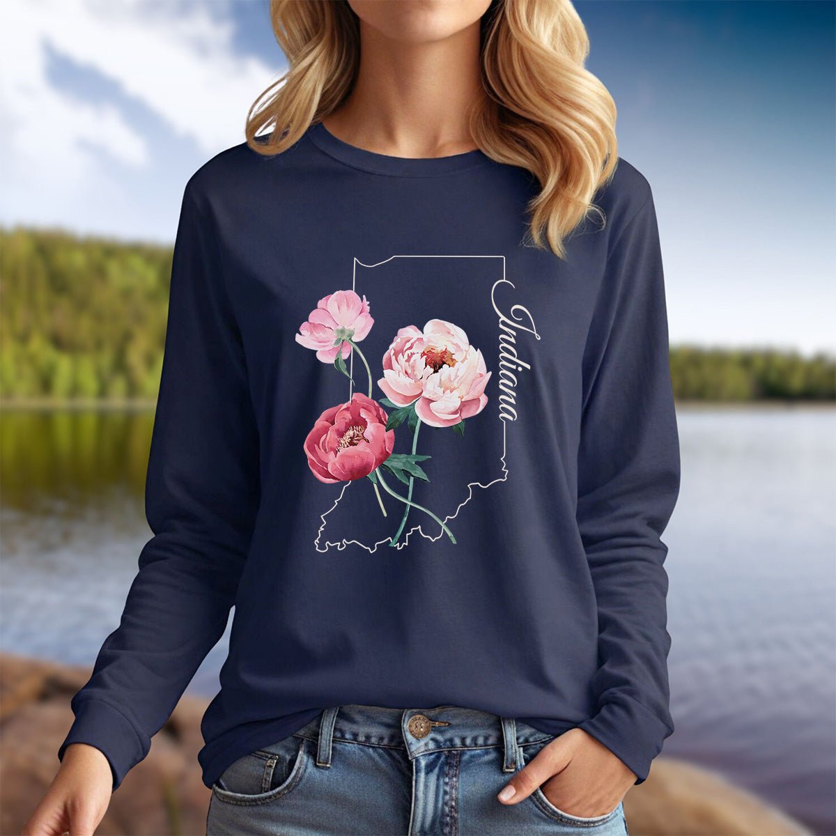 Indiana State Flower Long Sleeve Tee — Peony