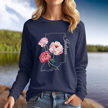 Indiana State Flower Long Sleeve Tee — Peony