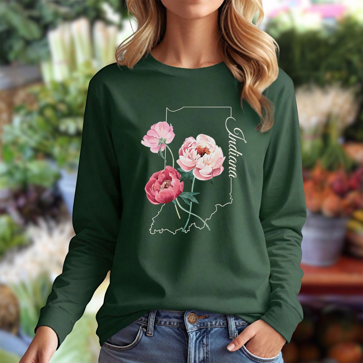 Indiana State Flower Long Sleeve Tee — Peony