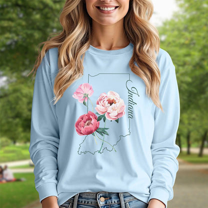 Indiana State Flower Long Sleeve Tee — Peony