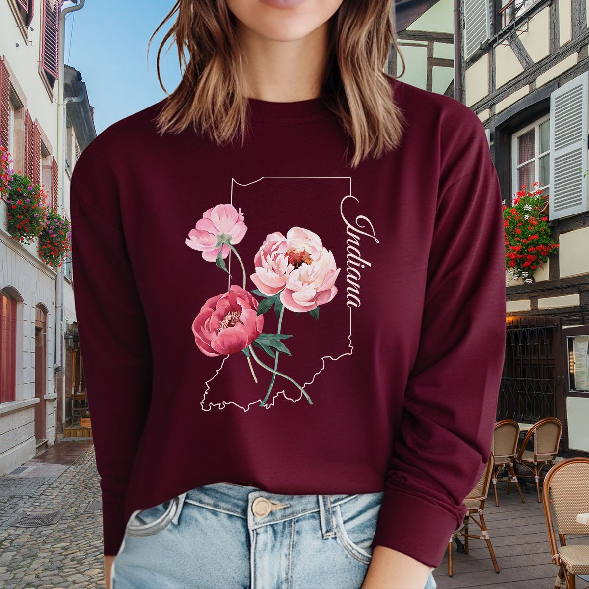 Indiana State Flower Long Sleeve Tee — Peony