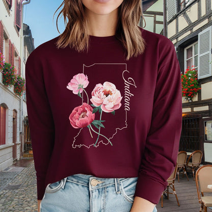Indiana State Flower Long Sleeve Tee — Peony