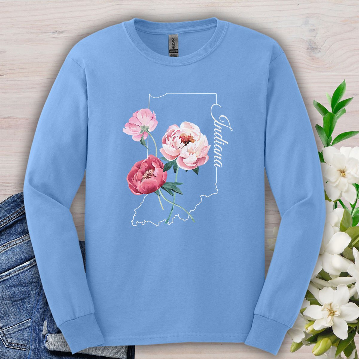 Indiana State Flower Long Sleeve Tee — Peony