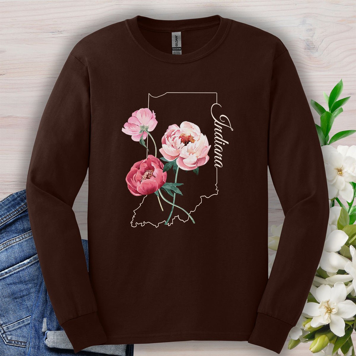 Indiana State Flower Long Sleeve Tee — Peony
