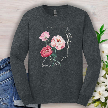 Indiana State Flower Long Sleeve Tee — Peony