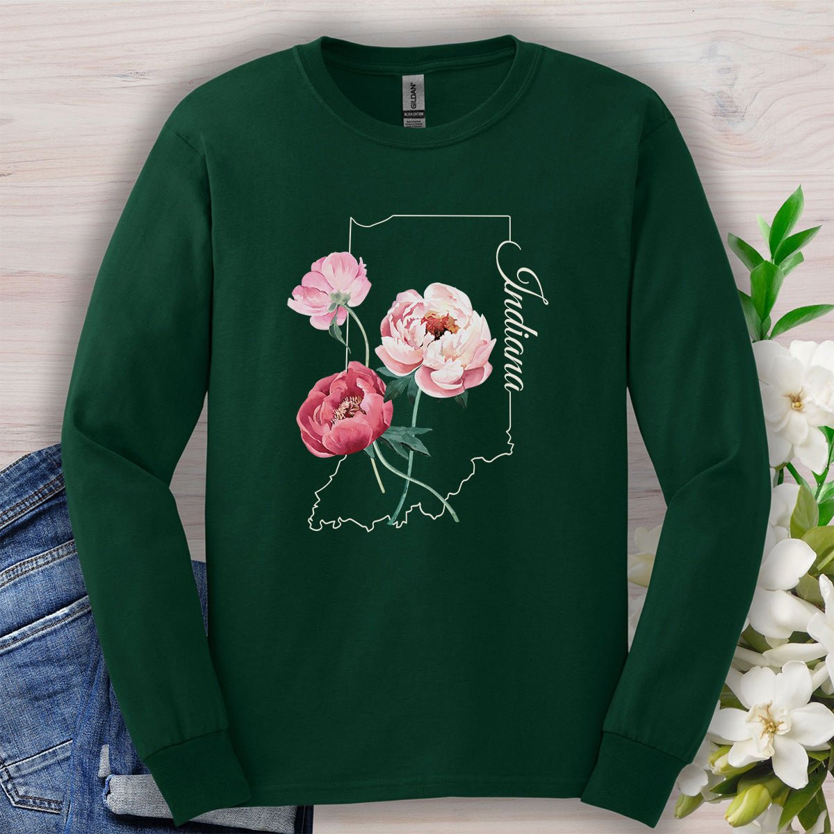 Indiana State Flower Long Sleeve Tee — Peony