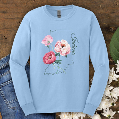 Indiana State Flower Long Sleeve Tee — Peony