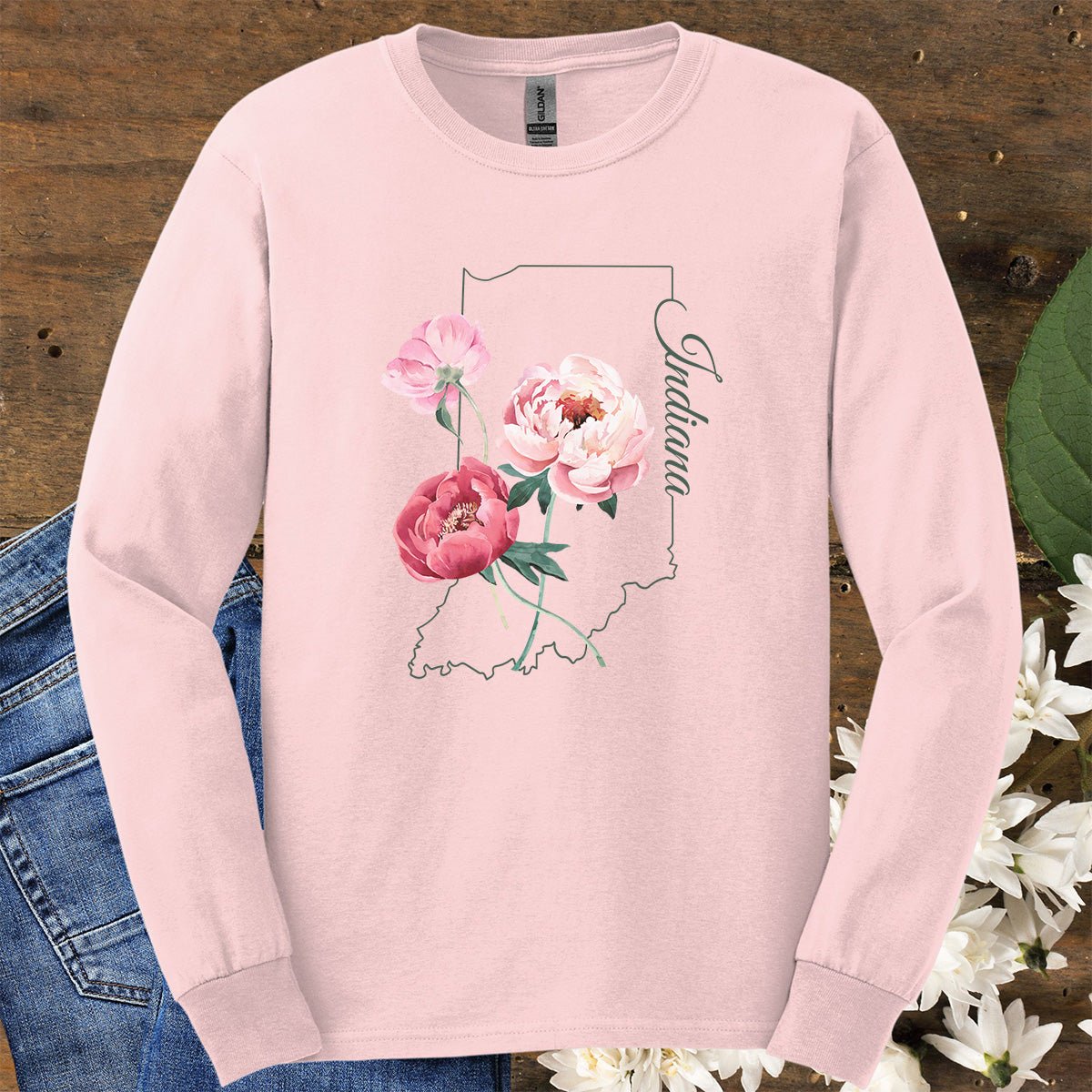 Indiana State Flower Long Sleeve Tee — Peony