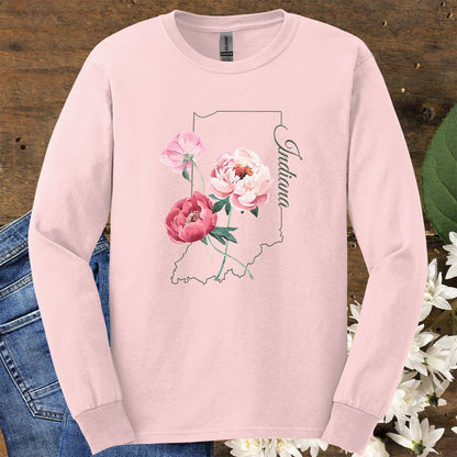 Indiana State Flower Long Sleeve Tee — Peony