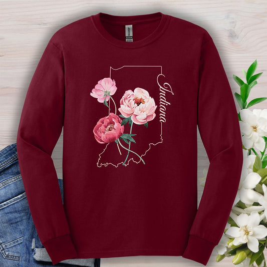 Indiana State Flower Long Sleeve Tee — Peony