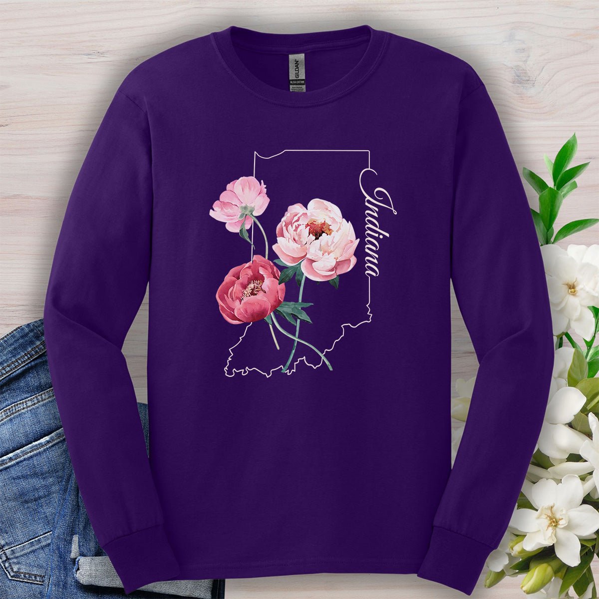 Indiana State Flower Long Sleeve Tee — Peony