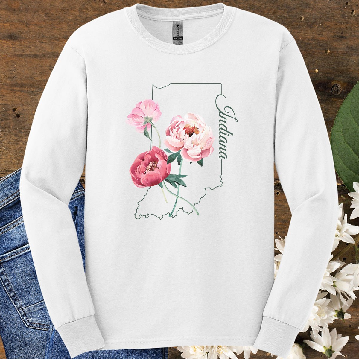 Indiana State Flower Long Sleeve Tee — Peony