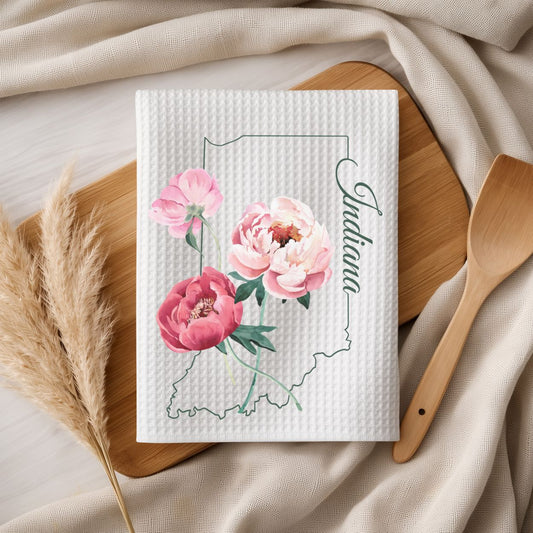Indiana State Flower Tea Towel — Peony