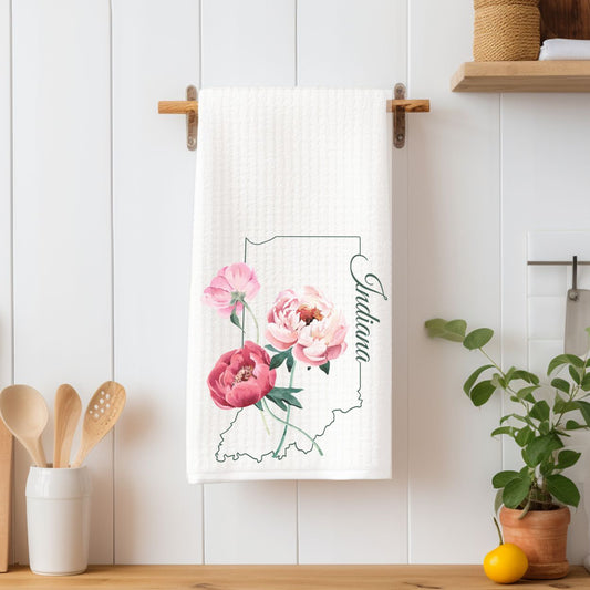 Indiana State Flower Tea Towel — Peony