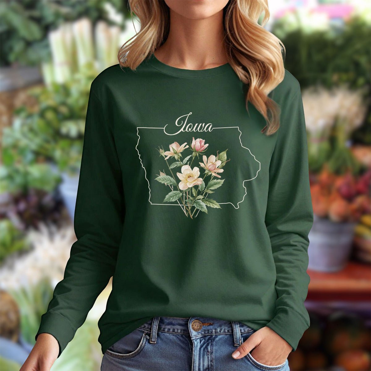 Iowa State Flower Long Sleeve Tee — Wild Prairie Rose