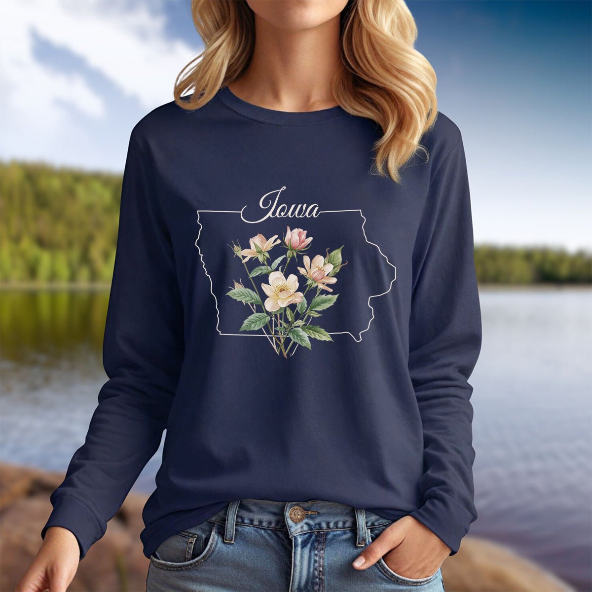 Iowa State Flower Long Sleeve Tee — Wild Prairie Rose